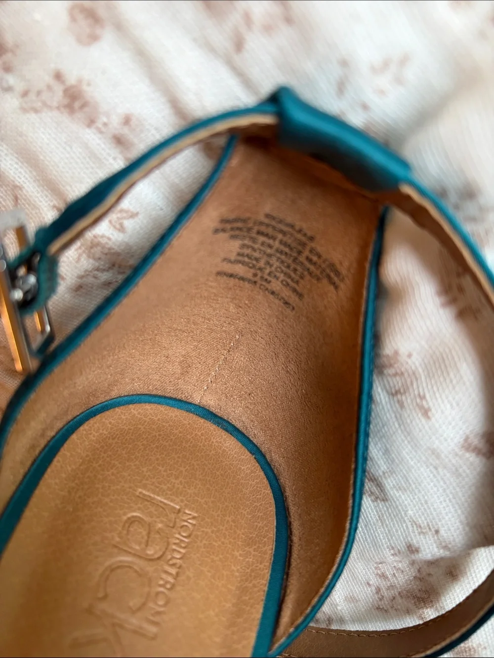 Teal Satin Ankle-Strap Evening Heels with Crystal Accent